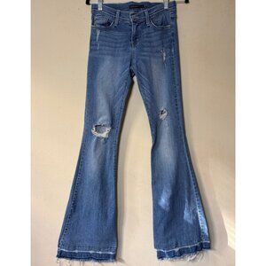 Flying Monkey Platinum Womens Size 27 Flare Leg Jeans Distressed Stretch Raw Hem